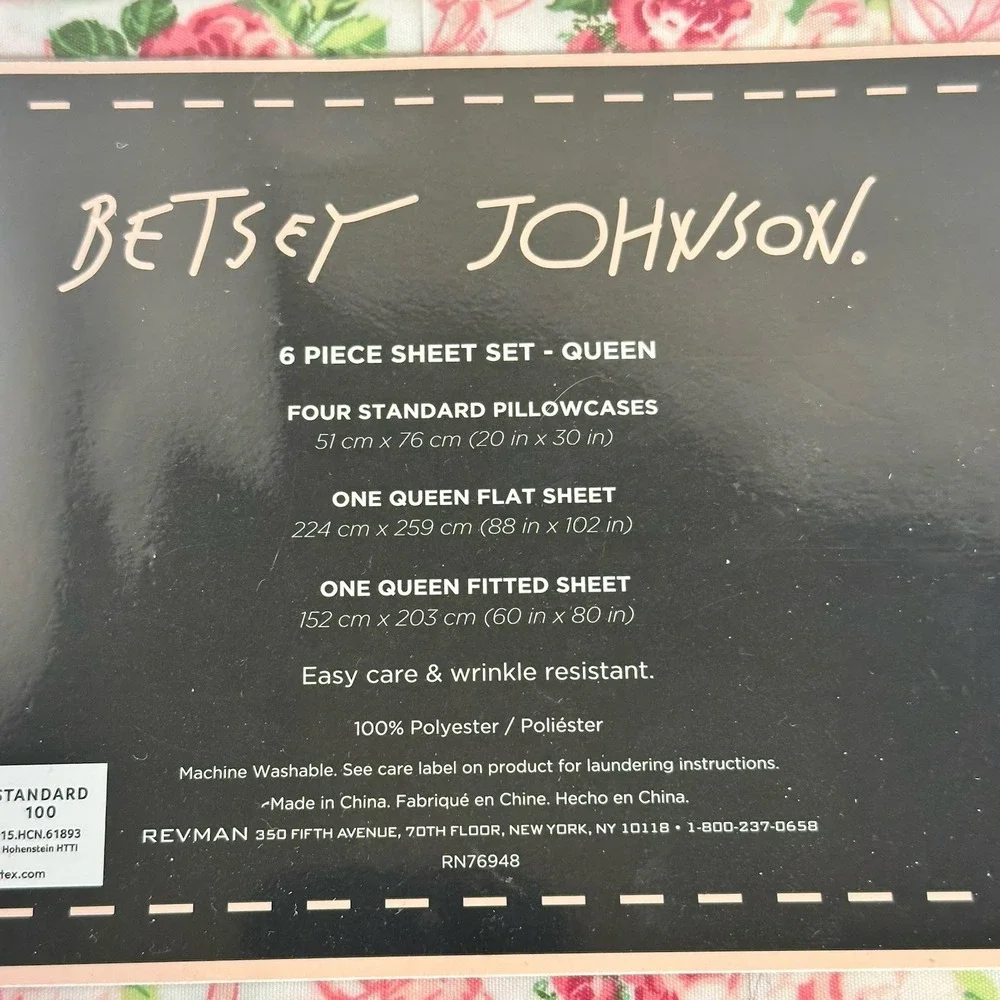 Betsey Johnson Queen Sheet Set Pink Rose Bow Coquette 6 Piece Bedding New‎